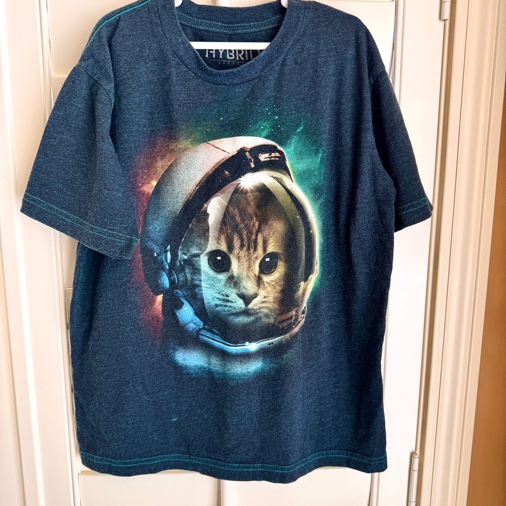 Hybrid Apparel Astronaut Cat Galaxy Graphic‎ Tee Charcoal XS